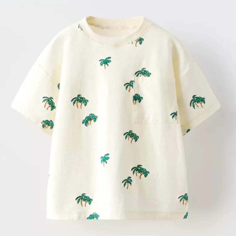 Kids Zara Palm Tree Pocket Tee, size; 4T